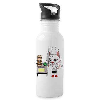 Katze Koch Köchin Köche Katzen Gastgeber - Trinkflasche mit integriertem Trinkhalm - Weiß - Rechts