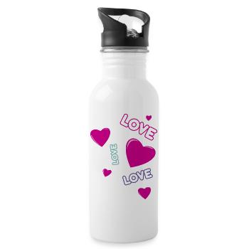Herz- und Liebeschaos (Geschenk zum Valentinstag) - Trinkflasche mit integriertem Trinkhalm - Weiß - Rechts