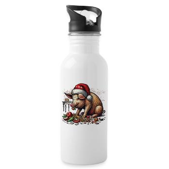Gieriges Weihnachtsschwein Mit Mütze - Trinkflasche mit integriertem Trinkhalm - Weiß - Rechts
