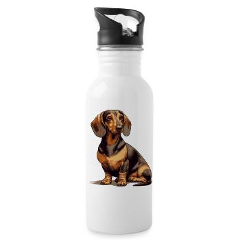 Sitzender Dackel - Trinkflasche mit integriertem Trinkhalm - Weiß - Rechts