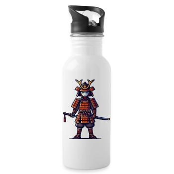 Samurai Comic - Trinkflasche mit integriertem Trinkhalm - Weiß - Rechts