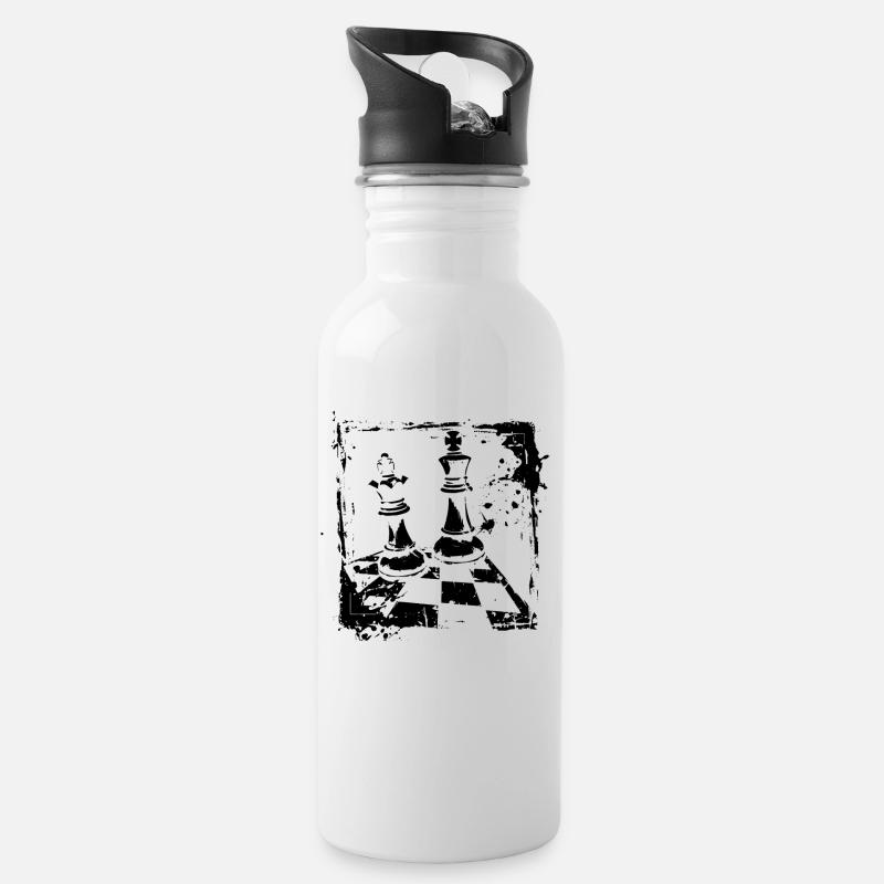 Schach - Trinkflasche mit integriertem Trinkhalm - Weiß