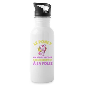 Le poney un peu beaucoup passionnément à la folie - Gourde avec paille intégrée - blanc - Droite