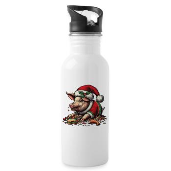 Christmassy gluttony pig - Water bottle with straw - white - Right
