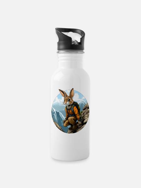 Hase Bergsteiger / Wandern Hasen - Trinkflasche mit integriertem Trinkhalm - Weiß