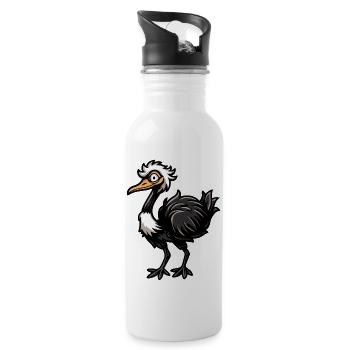 Strauß Comic - Trinkflasche mit integriertem Trinkhalm - Weiß - Rechts