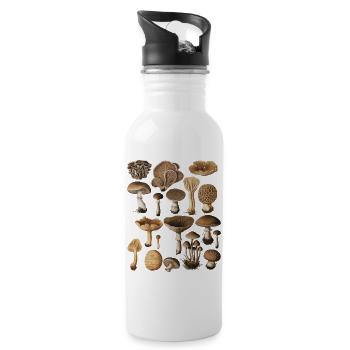 Fungi Collection Mushroom Variety Design - Water bottle with straw - white - Right