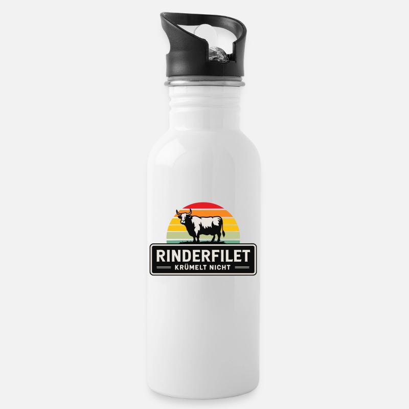 Rinderfilet krümelt nicht Spruch Grillen Carnivor - Trinkflasche mit integriertem Trinkhalm - Weiß