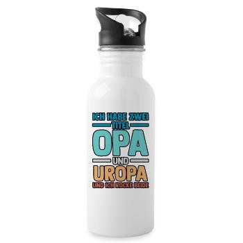 Ich Habe Zwei Titel Opa Und Uropa - Trinkflasche mit integriertem Trinkhalm - Weiß - Rechts