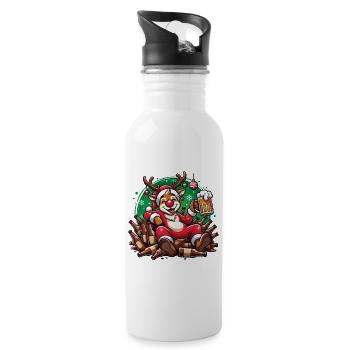 Funny Reindeer Christmas Fun for Beer Lovers - Water bottle with straw - white - Right
