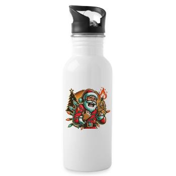 Santa Claus With Electric Shock Humor - Water bottle with straw - white - Right