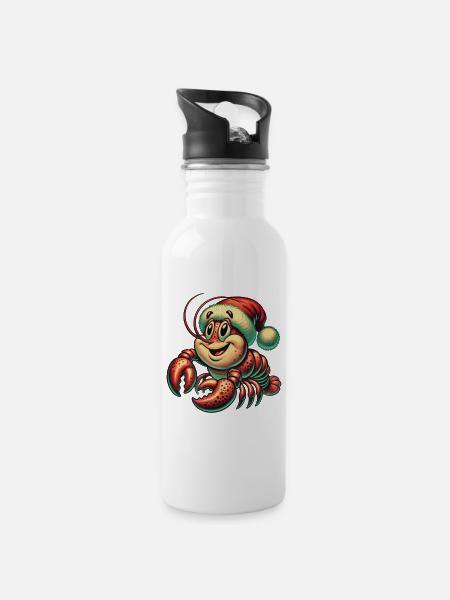 Weihnachtshummer Mit Mütze - Trinkflasche mit integriertem Trinkhalm - Weiß
