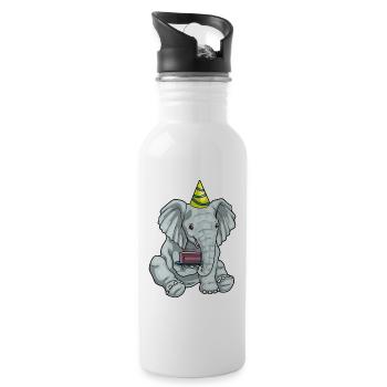 Elephant Birthday Cake - Water bottle with straw - white - Right