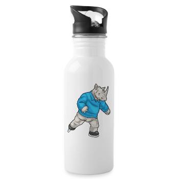 Nashorn Eislaufen Schlittschuhe - Trinkflasche mit integriertem Trinkhalm - Weiß - Rechts