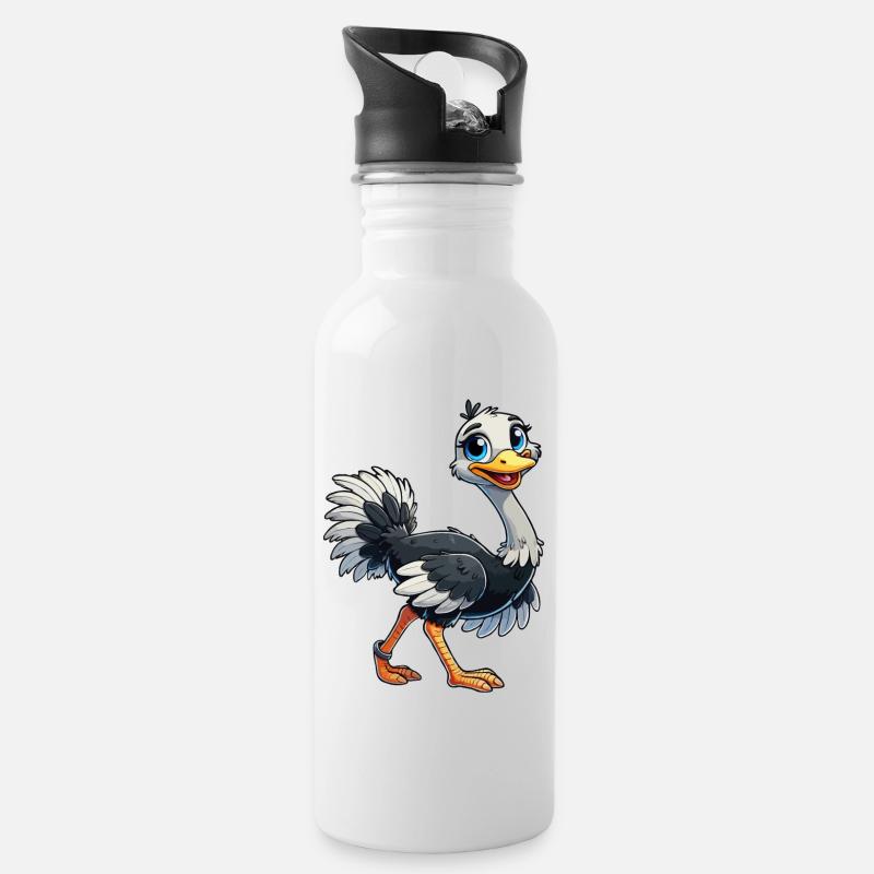 Strauß - Trinkflasche mit integriertem Trinkhalm - Weiß