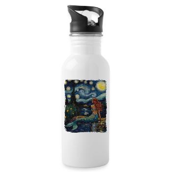 Mermaid Starry Night Painting Van Gogh Magic Myth - Water bottle with straw - white - Right