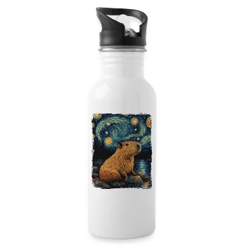 Capybara Animal Rongeur Ciel Nocturne Étoilé Peinture - Gourde avec paille intégrée - blanc - Droite