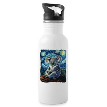 Koala Animal Ciel Nocturne Étoilé Peinture Van Gogh - Gourde avec paille intégrée - blanc - Droite