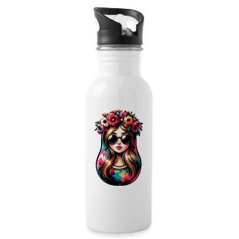 Russian Girl Matryoshka Moscow with Sunglasses - Water bottle with straw - white - Right