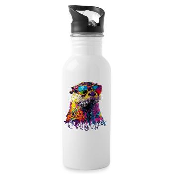 Loutre Loutre de mer Loutre Loutre Martre amour Loutre mignonne - Gourde avec paille intégrée - blanc - Droite