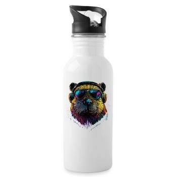 Castor Motif Castor Chuchoter Rongeurs Mignon Castor - Gourde avec paille intégrée - blanc - Droite
