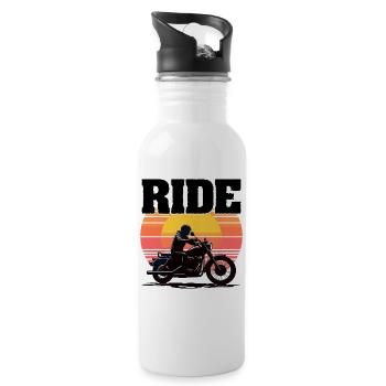 Ride Motorrad, Silhouette Sonnenuntergang - Trinkflasche mit integriertem Trinkhalm - Weiß - Rechts