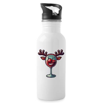 Christmas Wine Glass Reindeer Smile - Water bottle with straw - white - Right