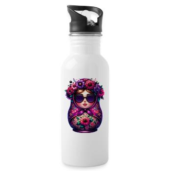 Russian Girl Matryoshka Moscow with Sunglasses - Water bottle with straw - white - Right