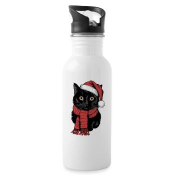 Black Cat Santa Hat Bombay Cat - Water bottle with straw - white - Right