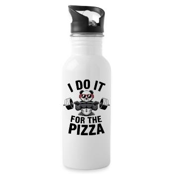 I Do It For The Pizza Langhantel Bodybuilder - Trinkflasche mit integriertem Trinkhalm - Weiß - Rechts