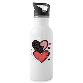Valentinstag Liebe Herzen Herzmuster Geschenk - Trinkflasche mit integriertem Trinkhalm - Weiß - Rechts
