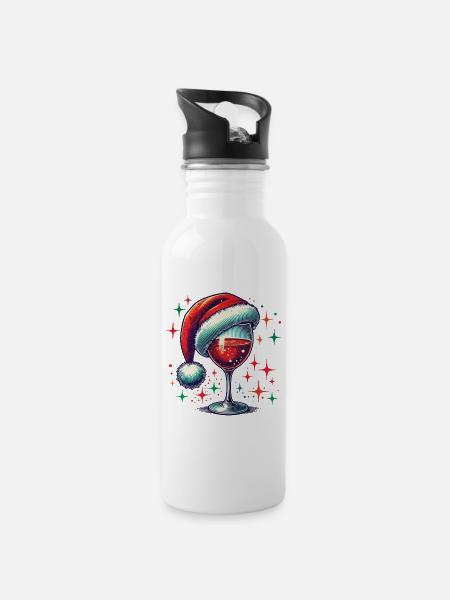 Weihnachtlicher Weingenuss Mit Glanz - Trinkflasche mit integriertem Trinkhalm - Weiß