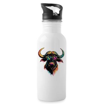 Buffalo Cape Buffalo Safari African Buffalo - Water bottle with straw - white - Right