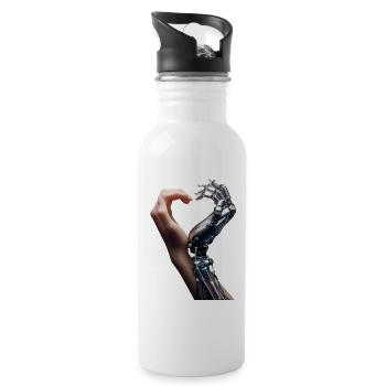 Mensch Roboter Love Hands - Trinkflasche mit integriertem Trinkhalm - Weiß - Rechts