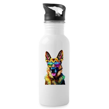 German Shepherd Bright Colors Pop Art Dog Shepherd Dogs - Water bottle with straw - white - Right
