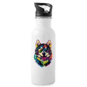 Husky Dogs Lover Dog Love Siberian Huskies - Water bottle with straw - white - Right