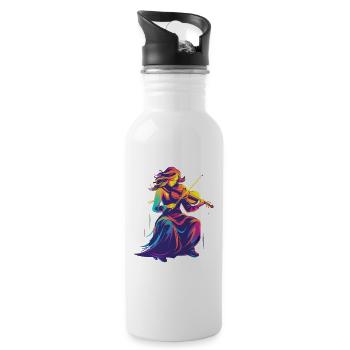 Geigenmädchen Retrowave - Trinkflasche mit integriertem Trinkhalm - Weiß - Rechts