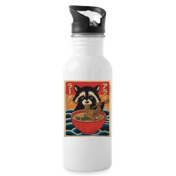 Kawaii Raccoon Ramen Funny Japanese Anime - Water bottle with straw - white - Right
