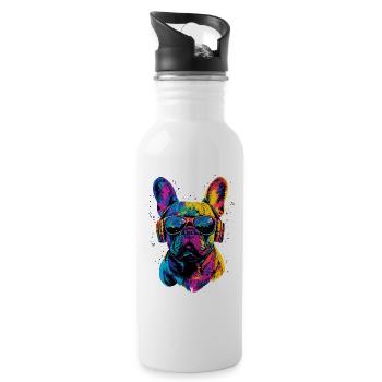 Bouledogue français motif chien dogue allemand Frenchie - Gourde avec paille intégrée - blanc - Droite