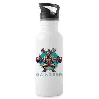 Strong Gaindeer Fitness Reindeer Gym Humor - Water bottle with straw - white - Right