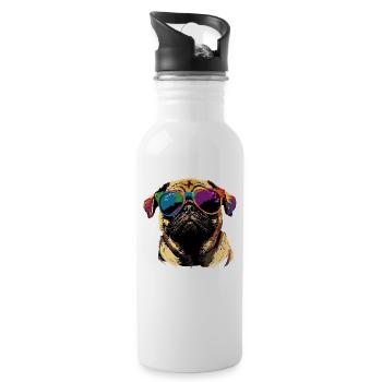 Pug Beige Dogs Love Carlin Little Cute Pug - Water bottle with straw - white - Right