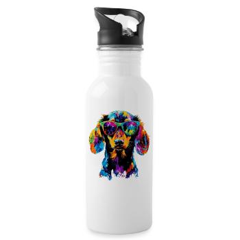 Dackel Dachshund Zwergdackel Dackelclub Teckel - Trinkflasche mit integriertem Trinkhalm - Weiß - Rechts