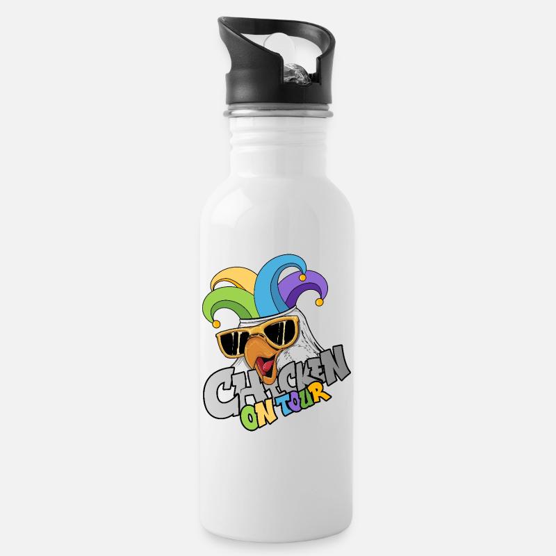 Karneval Fasching Chicken on Tour Konfetti Parade - Trinkflasche mit integriertem Trinkhalm - Weiß