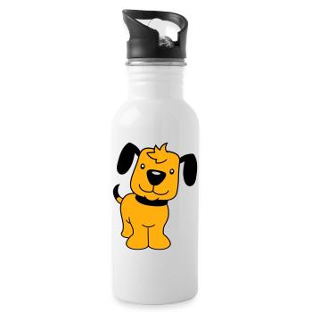 Dog Stands Cute Little Happy Puppy Pet - Water bottle with straw - white - Right