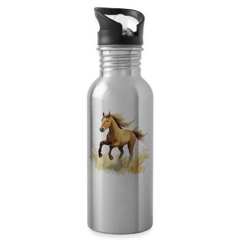 Pferd Pferde Reiten Reiterin Geburtstag 00 - Trinkflasche mit integriertem Trinkhalm - Lightsilver - Rechts