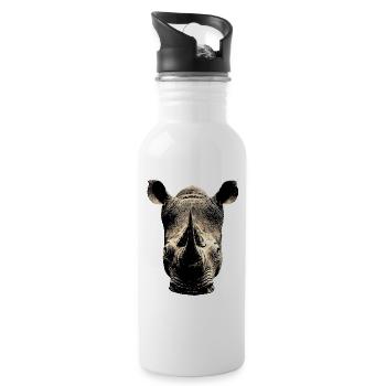Nashorn Rhinozeros Afrika Safari Nashörner Rhino - Trinkflasche mit integriertem Trinkhalm - Weiß - Rechts