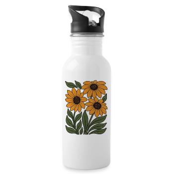 Sonnenblume inspirierte Retro-Wildblume - Trinkflasche mit integriertem Trinkhalm - Weiß - Rechts