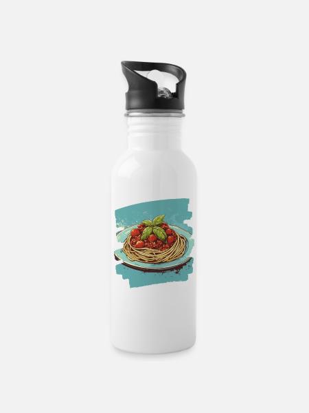 Spaghetti Bolognese - Trinkflasche mit integriertem Trinkhalm - Weiß