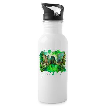 Célébration de la Saint-Patrick sur la rivière Chicago - Gourde avec paille intégrée - blanc - Droite