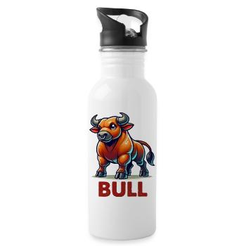 stier comic - Trinkflasche mit integriertem Trinkhalm - Weiß - Rechts
